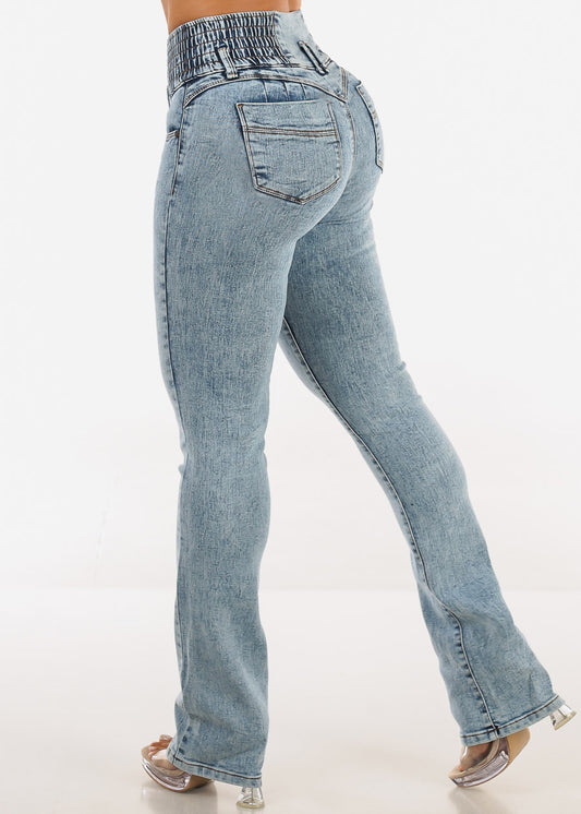 MX JEANS 3 Button Spandex Waist Bootcut Jeans Acid Wash