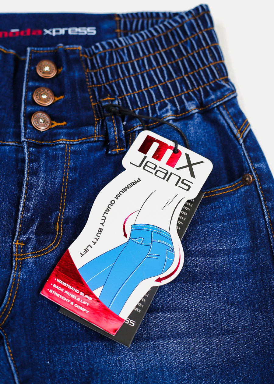 MX JEANS Butt Lift 3 Button Spandex Waist Bootcut Jeans Dark Wash