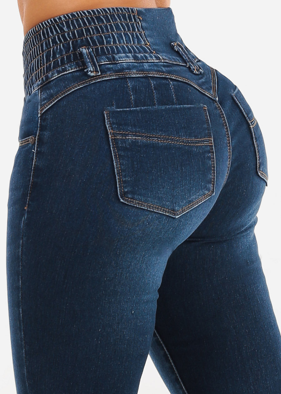 MX JEANS 3 Button Spandex Waist Bootcut Jeans Dark Wash