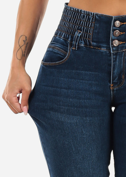 MX JEANS 3 Button Spandex Waist Bootcut Jeans Dark Wash