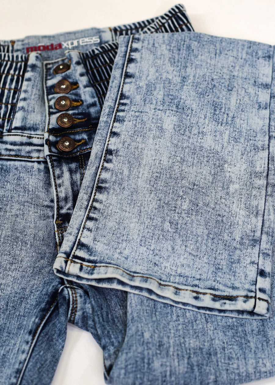 MX JEANS Butt Lift 5 Button Spandex Waist Bootcut Jeans Acid Wash