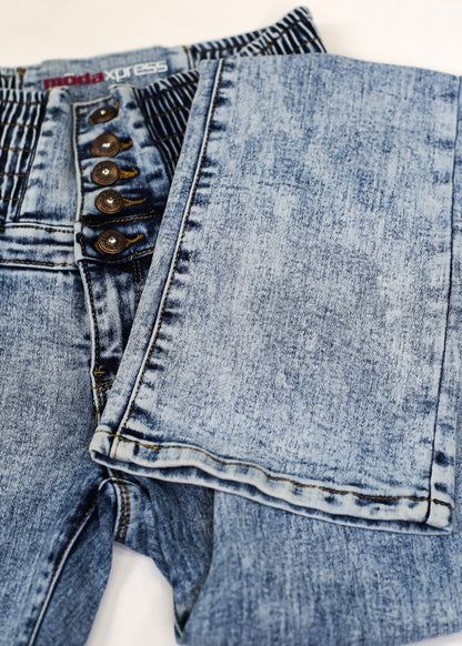 MX JEANS Butt Lift 5 Button Spandex Waist Bootcut Jeans Acid Wash