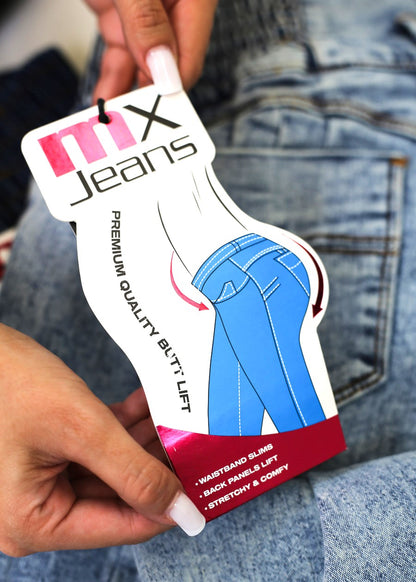 MX JEANS Butt Lift 5 Button Spandex Waist Bootcut Jeans Acid Wash