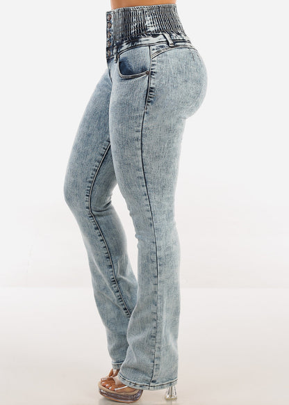 MX JEANS 5 Button Spandex Waist Bootcut Jeans Acid Wash