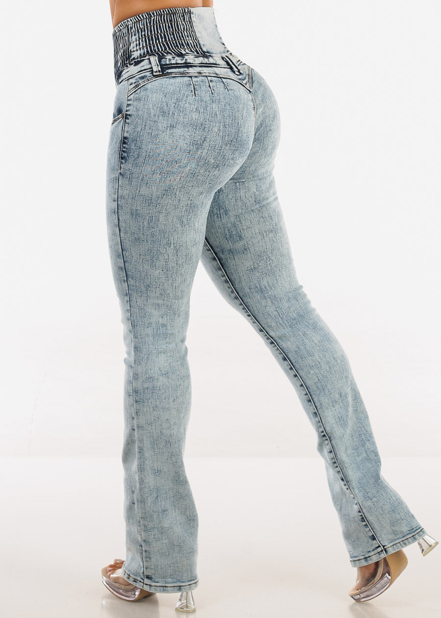 MX JEANS 5 Button Spandex Waist Bootcut Jeans Acid Wash