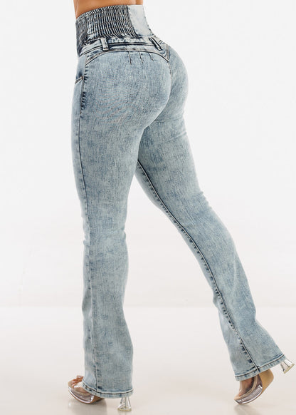 MX JEANS 5 Button Spandex Waist Bootcut Jeans Acid Wash