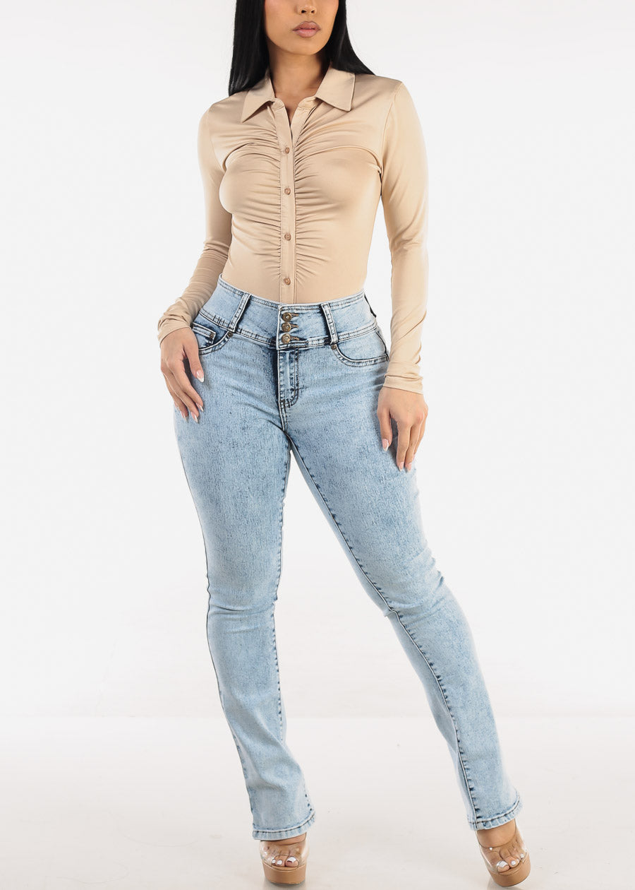 MX JEANS Butt Lift High Waist Bootcut Jeans Light Acid Wash