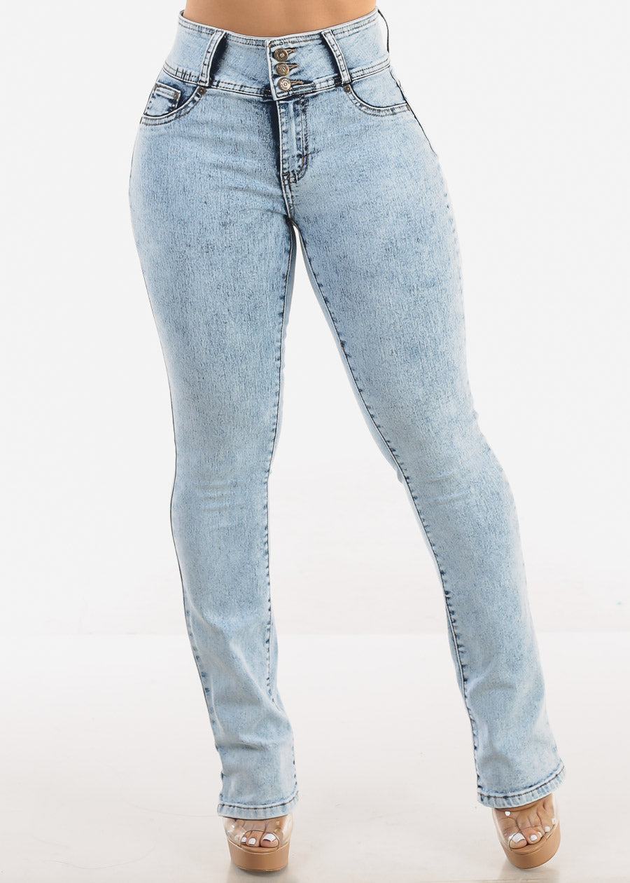 MX JEANS Butt Lift High Waist Bootcut Jeans Light Acid Wash