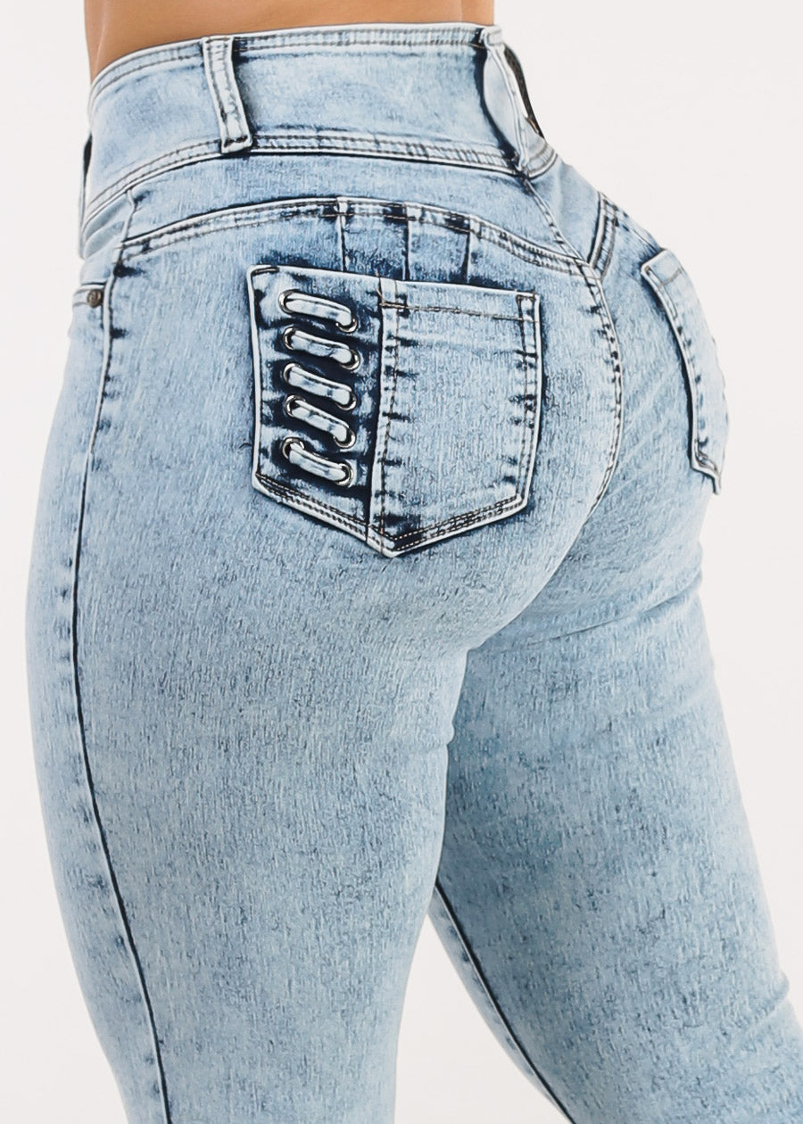 MX JEANS Butt Lift High Waist Bootcut Jeans Light Acid Wash