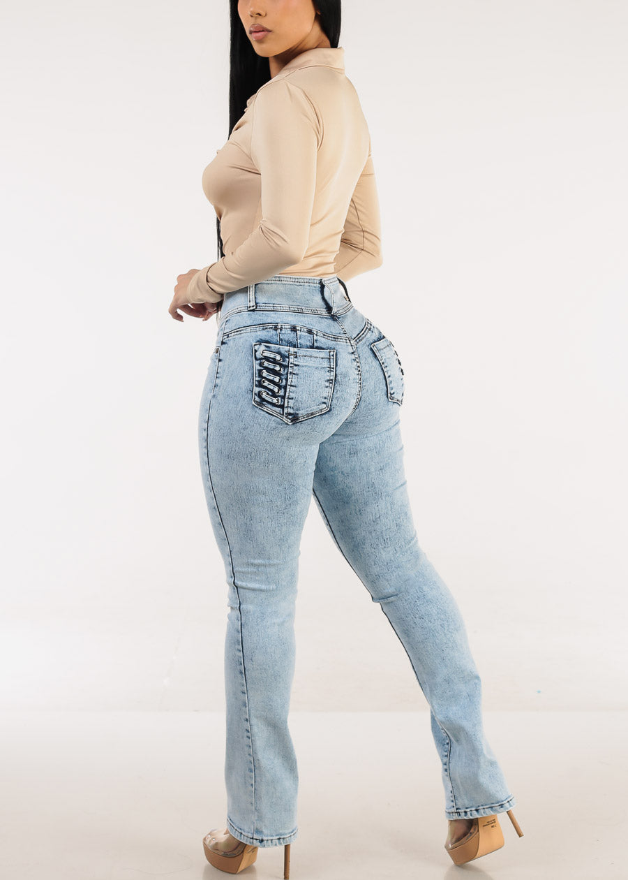 MX JEANS Butt Lift High Waist Bootcut Jeans Light Acid Wash