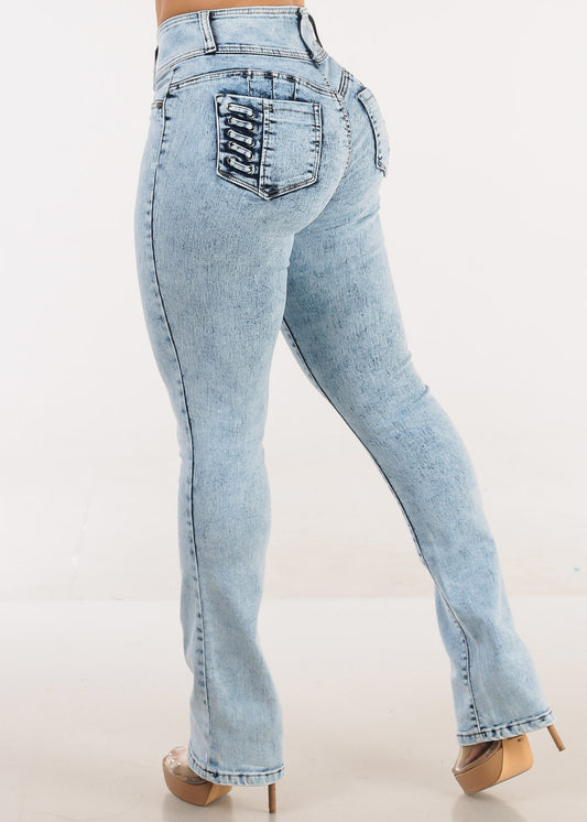 MX JEANS Butt Lift High Waist Bootcut Jeans Light Acid Wash