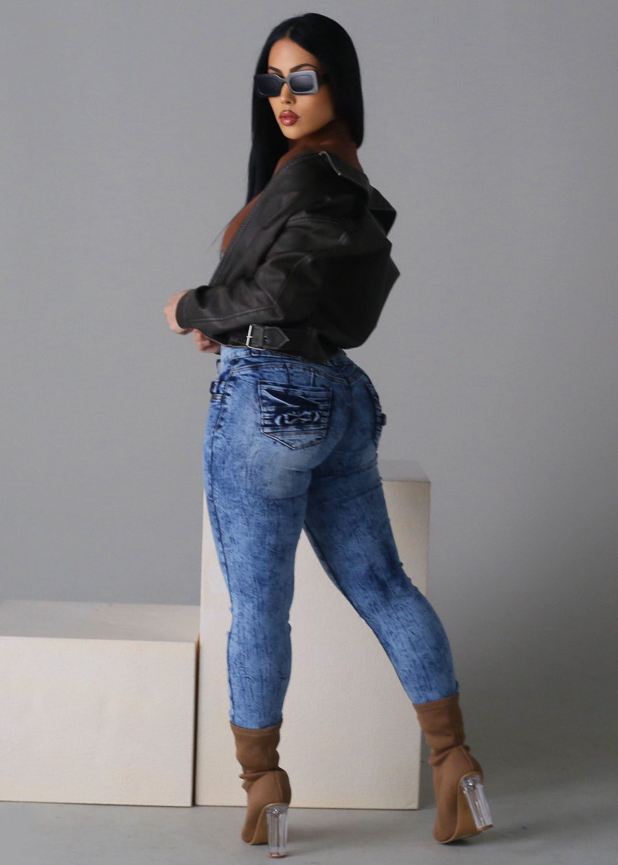 MX JEANS Butt Lift High Waisted Skinny Jeans Acid Wash