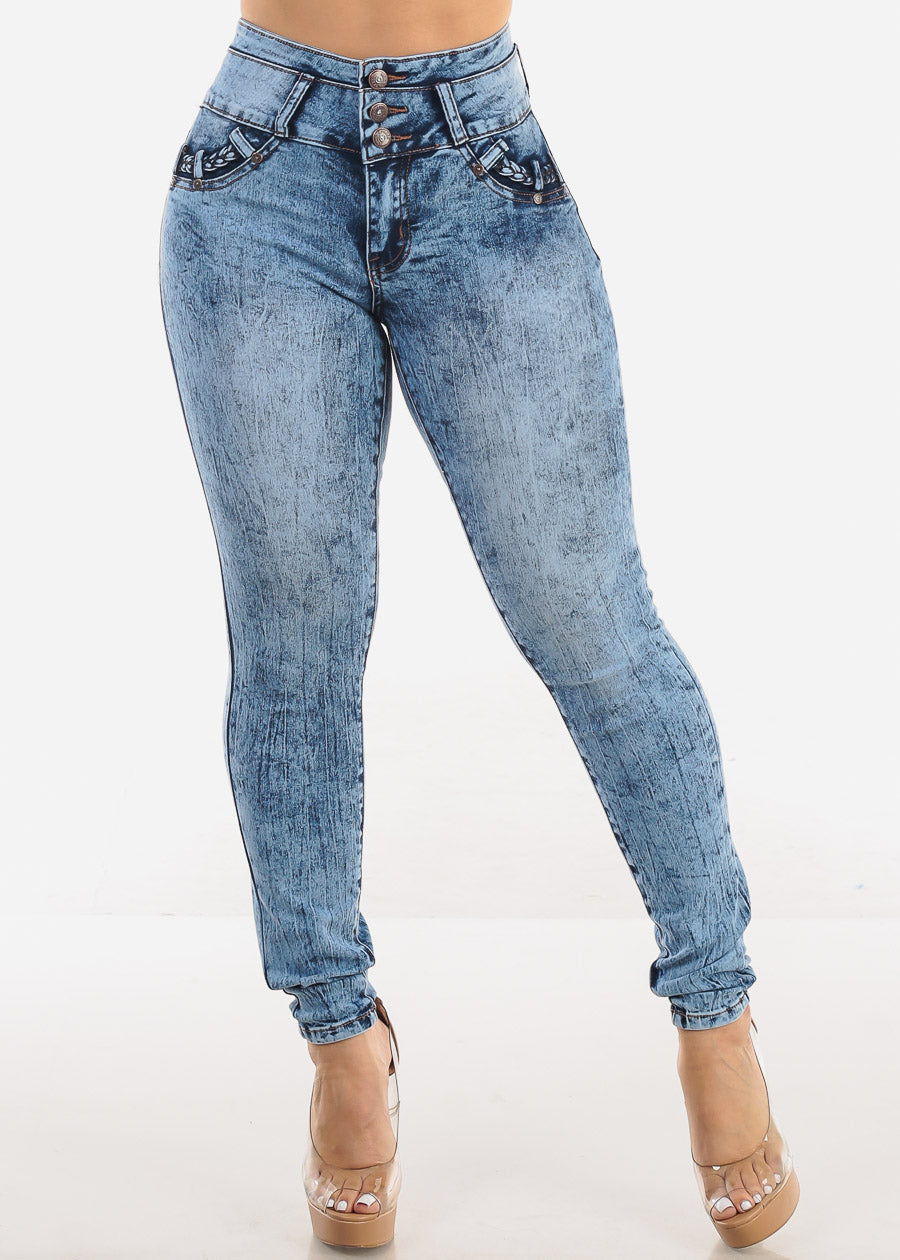 MX JEANS Butt Lift High Waisted Skinny Jeans Acid Wash