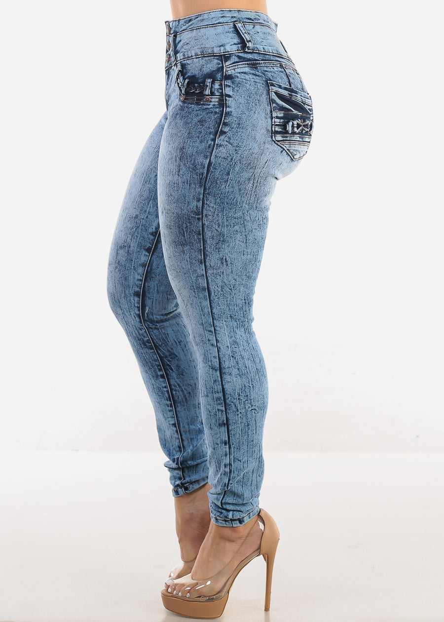 MX JEANS Butt Lift High Waisted Skinny Jeans Acid Wash