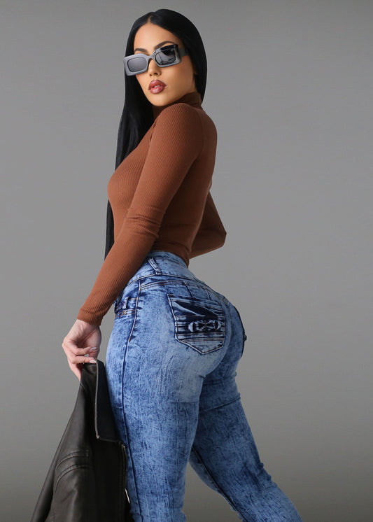 MX JEANS Butt Lift High Waisted Skinny Jeans Acid Wash