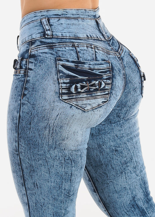 MX JEANS Butt Lift High Waisted Skinny Jeans Acid Wash