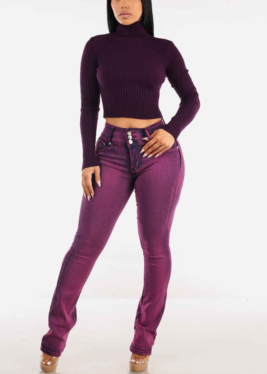 MX JEANS Butt Lift High Waist Bootcut Jeans Purple Acid Wash