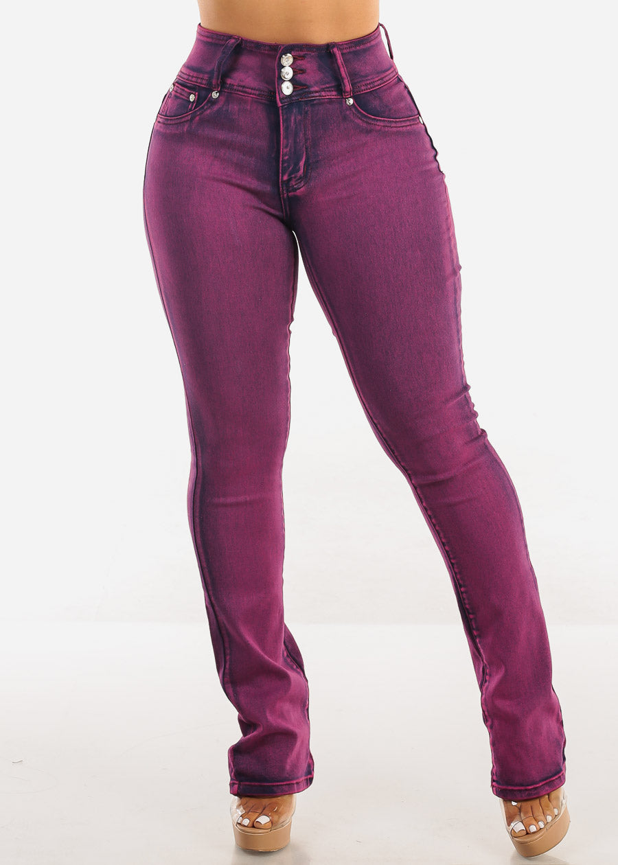 MX JEANS Butt Lift High Waist Bootcut Jeans Purple Acid Wash