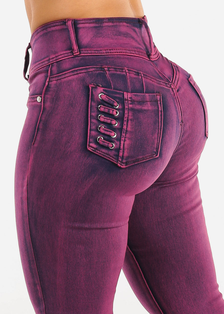 MX JEANS Butt Lift High Waist Bootcut Jeans Purple Acid Wash