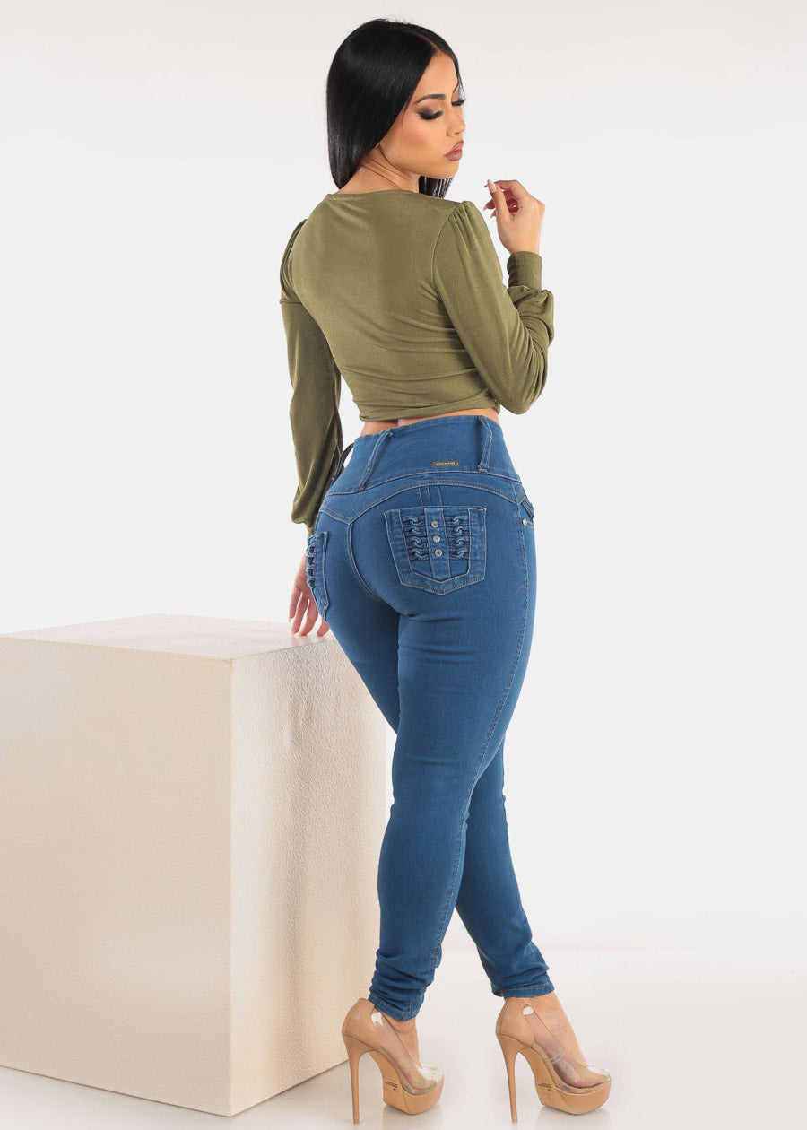 MX JEANS Butt Lift High Waist Skinny Jeans Blue