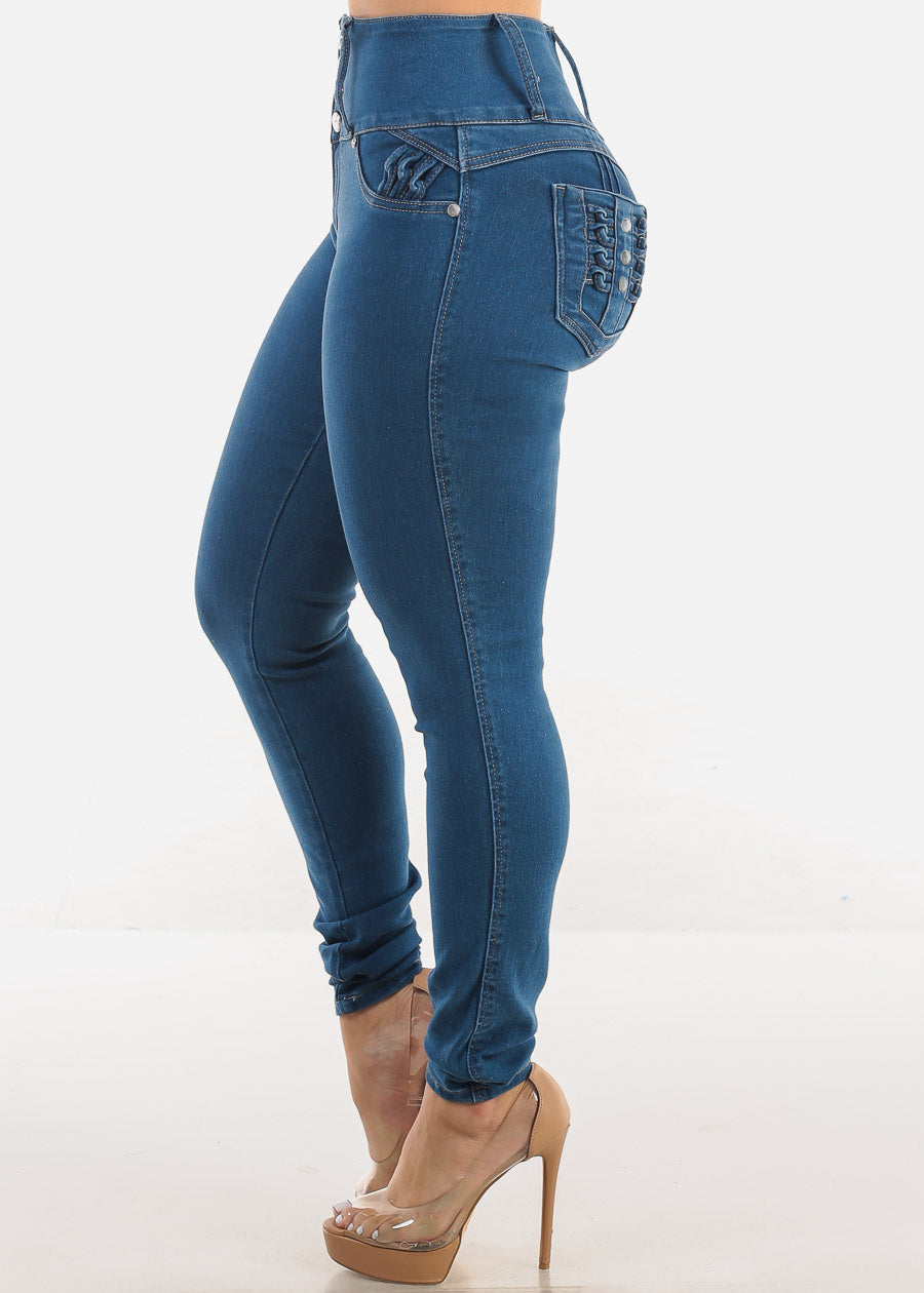 MX JEANS Butt Lift High Waist Skinny Jeans Blue, view 5 of 9