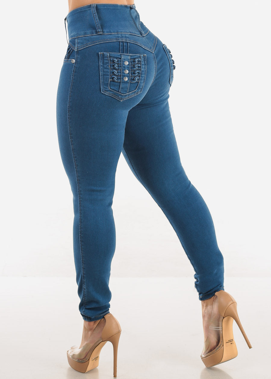 MX JEANS Butt Lift High Waist Skinny Jeans Blue, view 6 of 9