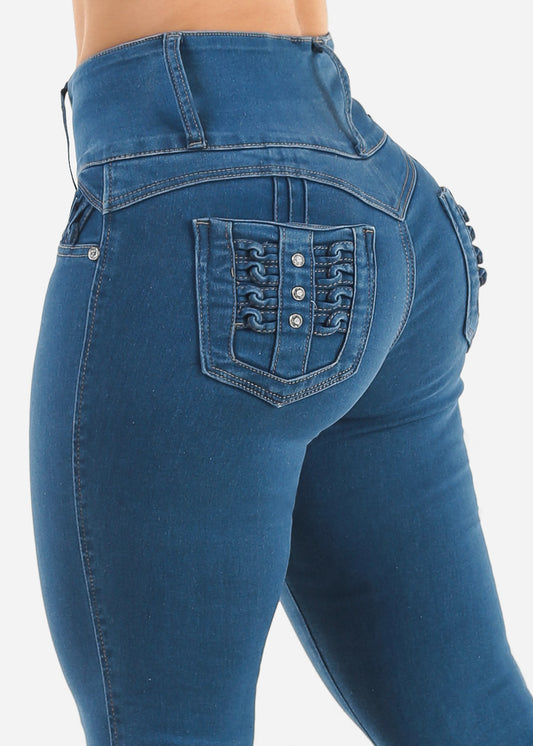 MX JEANS Butt Lift High Waist Skinny Jeans Blue