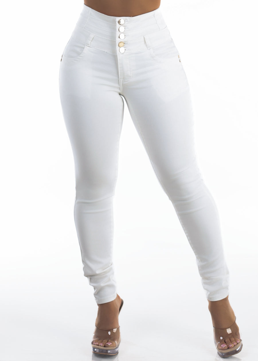MX JEANS Butt Lift Thick Waist Stretch Skinny Jeans White