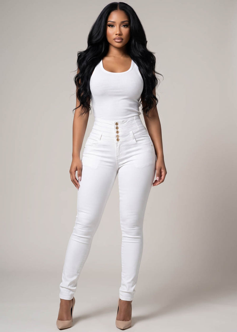 MX JEANS Butt Lift Thick Waist Stretch Skinny Jeans White