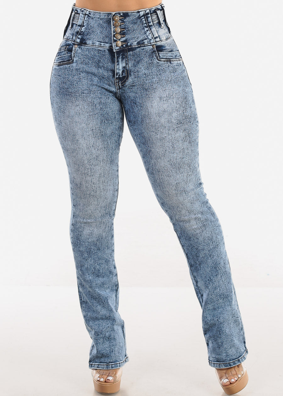 MX JEANS Butt Lift High Waist Acid Wash Bootcut Jeans