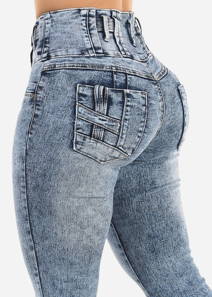 MX JEANS Butt Lift High Waist Acid Wash Bootcut Jeans