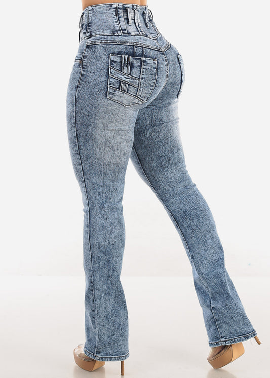 MX JEANS Butt Lift High Waist Acid Wash Bootcut Jeans