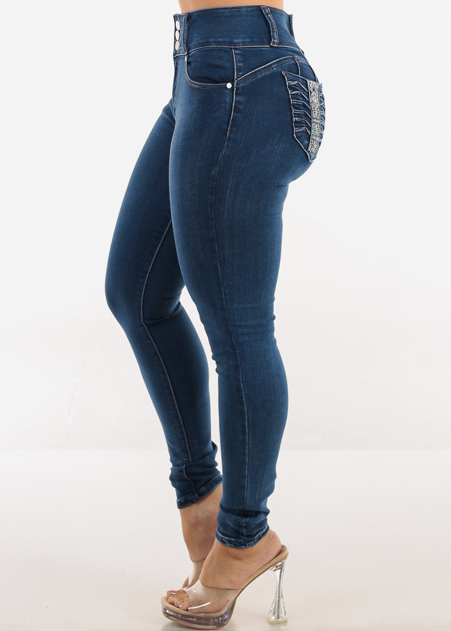 Butt Lift High Waisted Stretch Skinny Jeans Dark Wash