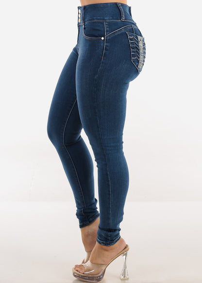 Butt Lift High Waisted Stretch Skinny Jeans Dark Wash