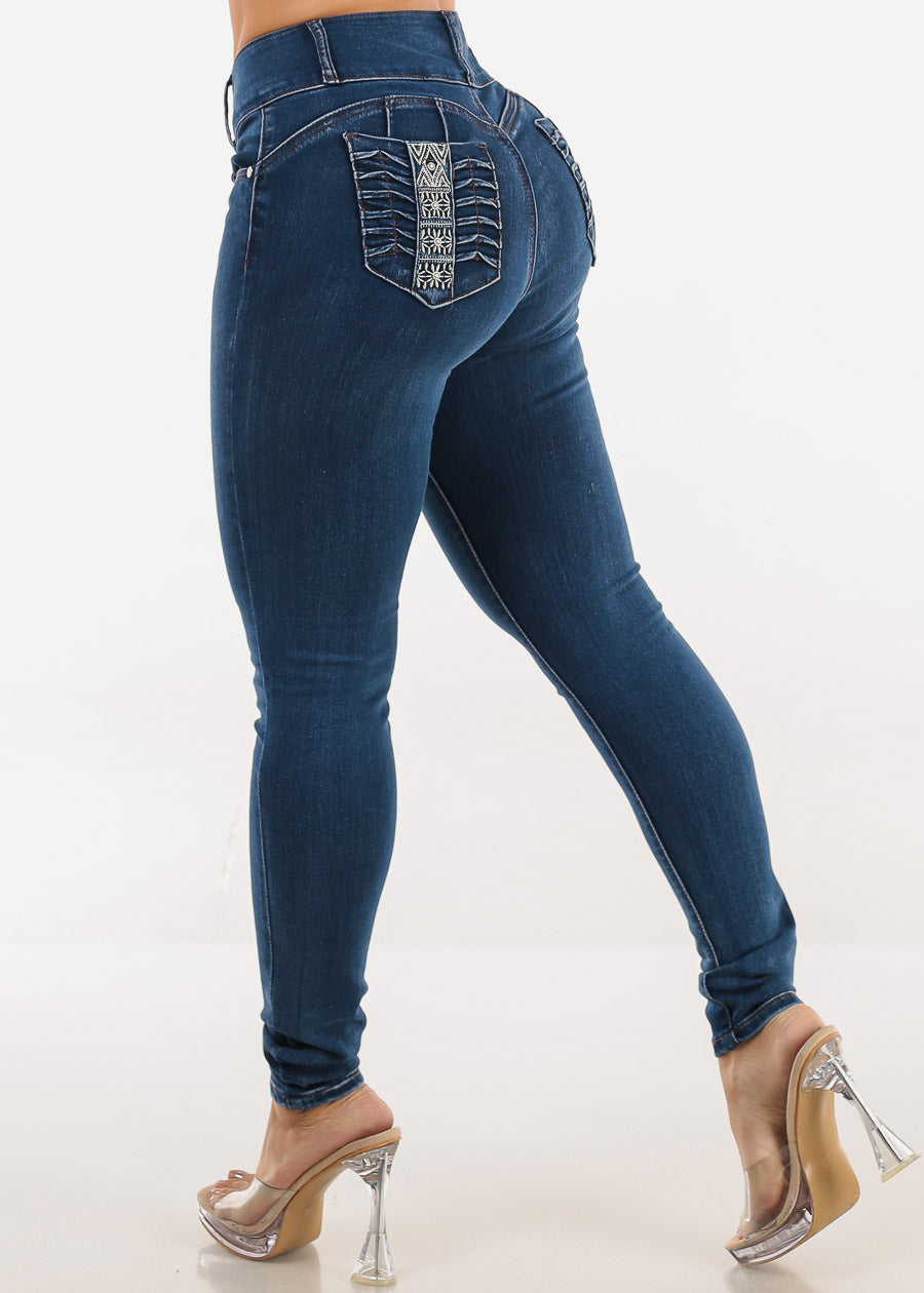 Butt Lift High Waisted Stretch Skinny Jeans Dark Wash