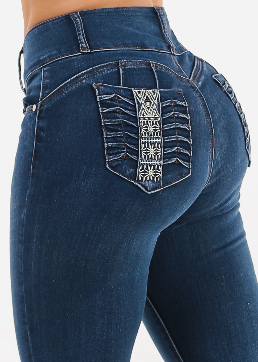 Butt Lift High Waisted Stretch Skinny Jeans Dark Wash
