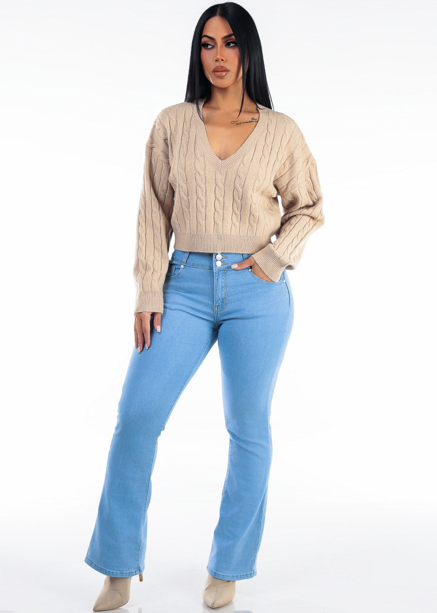 Butt Lift High Waist Stretch Bootcut Jeans Light Blue, view 2 of 7