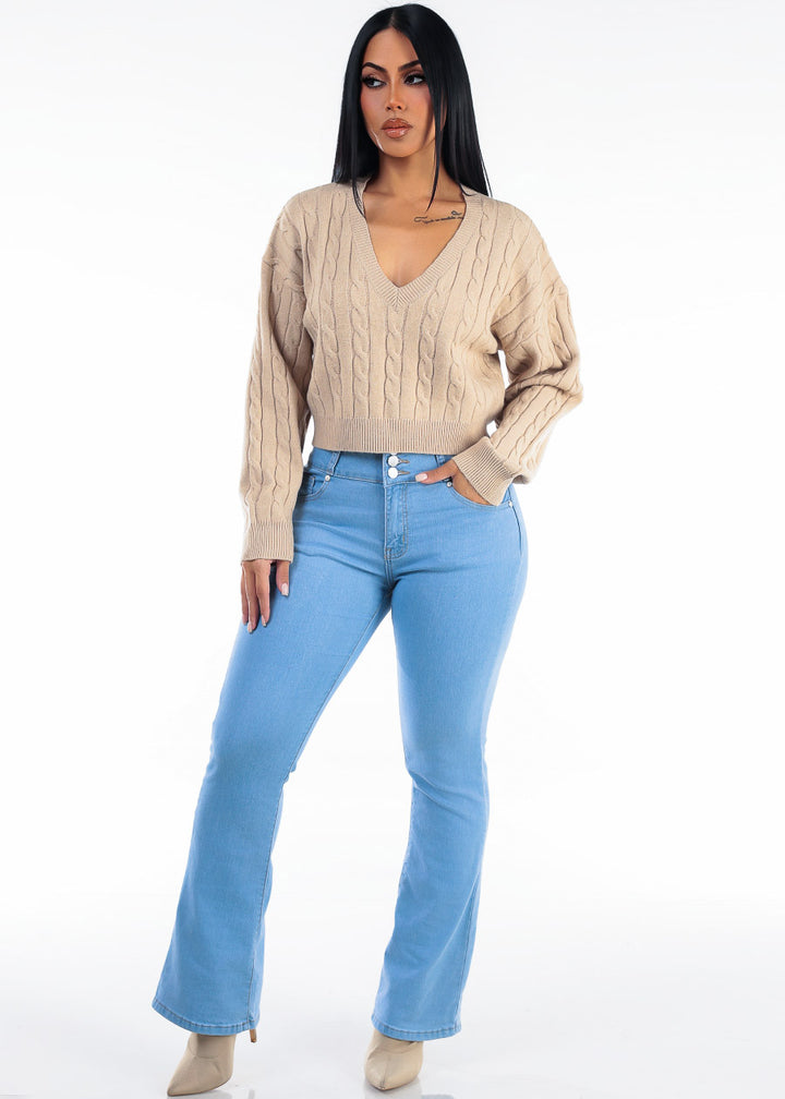 Butt Lift High Waist Stretch Bootcut Jeans Light Blue
