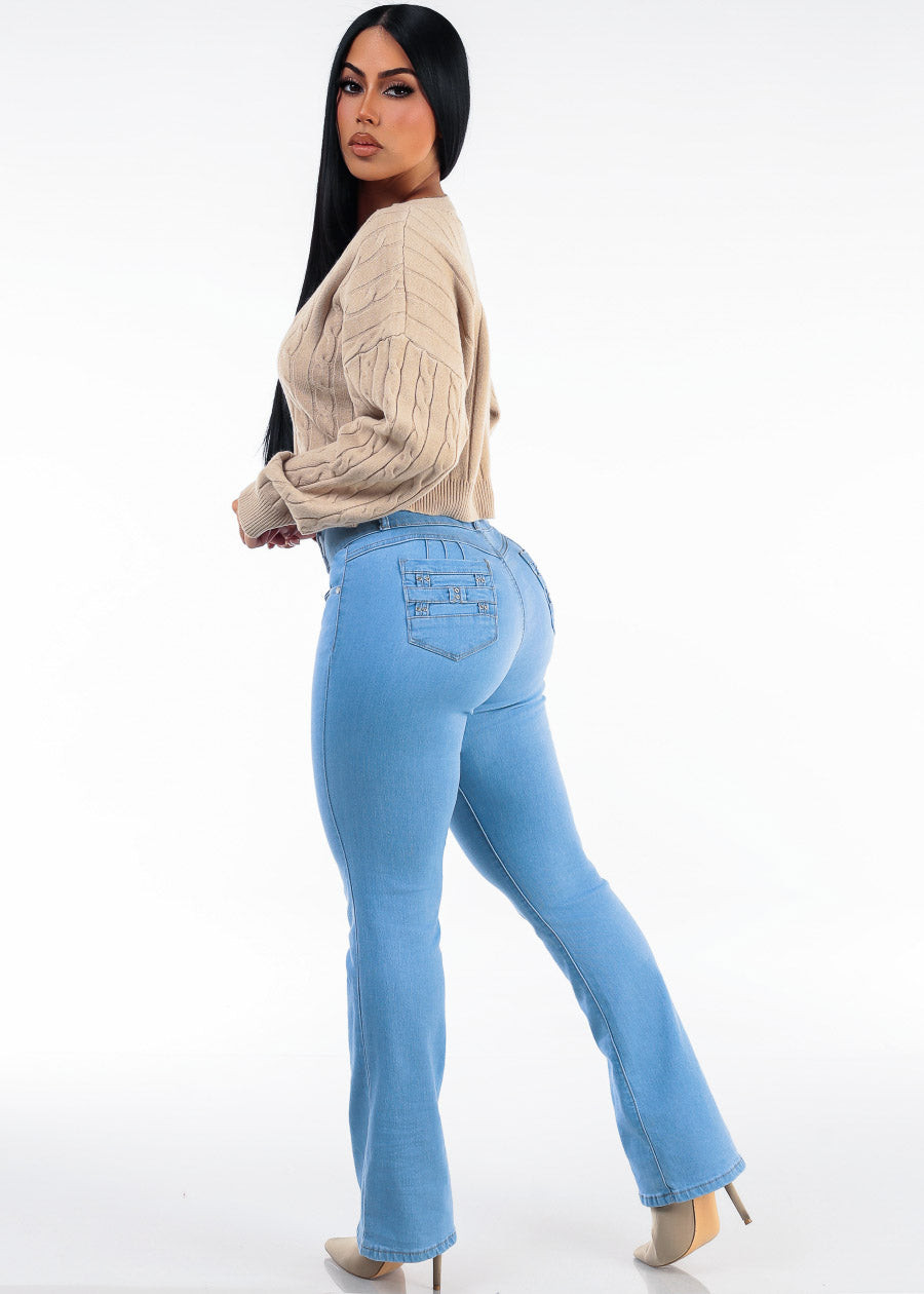 Butt Lift High Waist Stretch Bootcut Jeans Light Blue, view 6 of 7