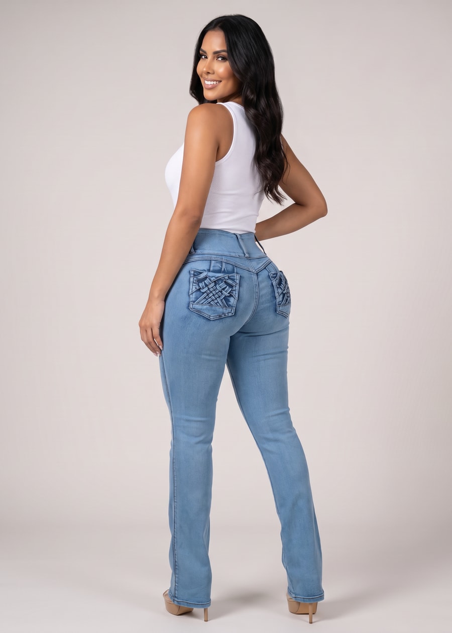 MX JEANS Butt Lift High Waist Bootcut Jeans Acid Wash Blue, view 2 of 17