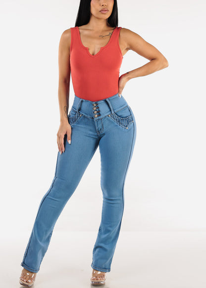 Sleeveless Vneck Ribbed Thong Bodysuit Salmon