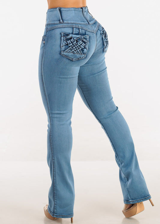 MX JEANS Butt Lift High Waist Bootcut Jeans Acid Wash Blue