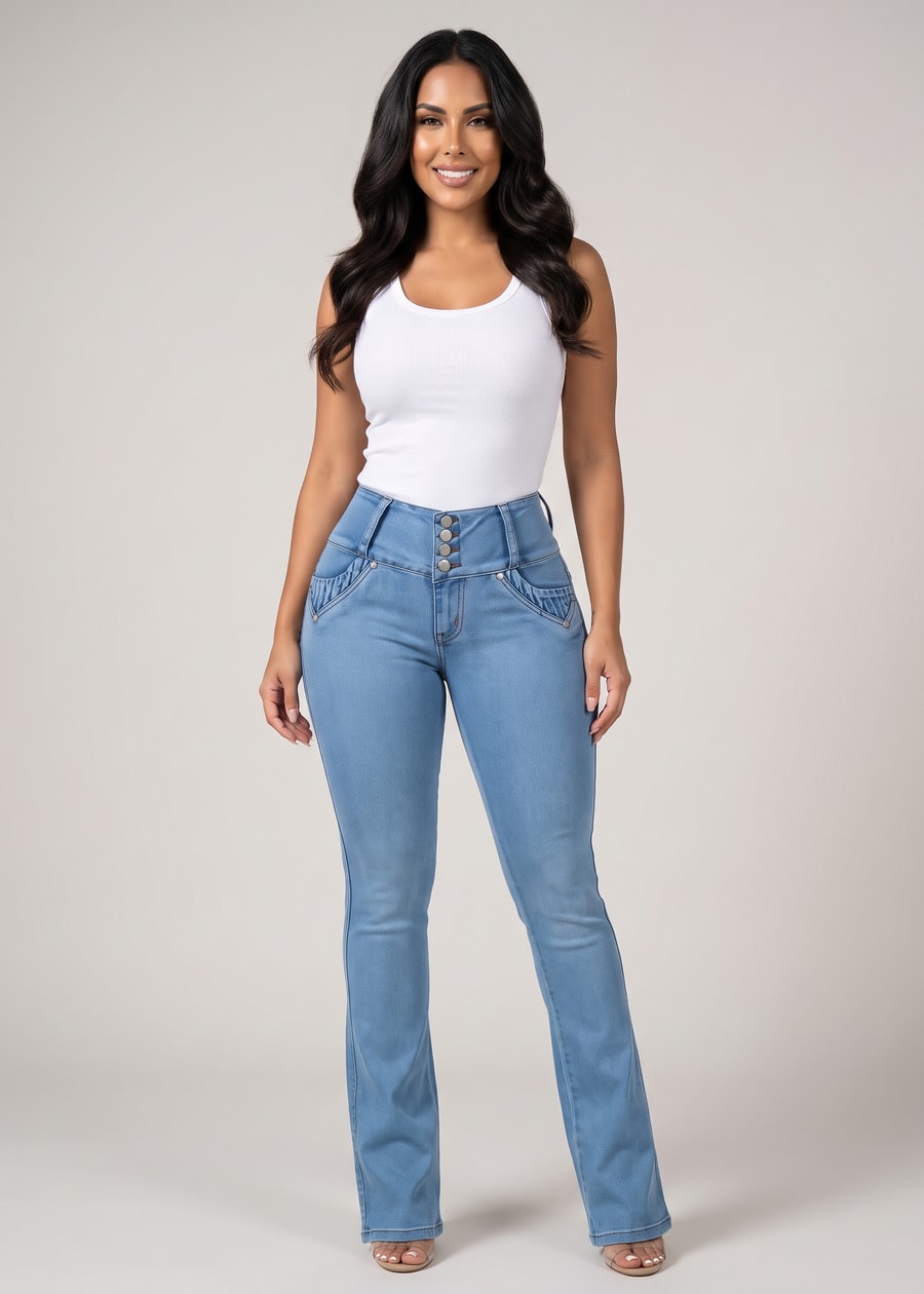 MX JEANS Butt Lift High Waist Bootcut Jeans Acid Wash Blue, view 3 of 17