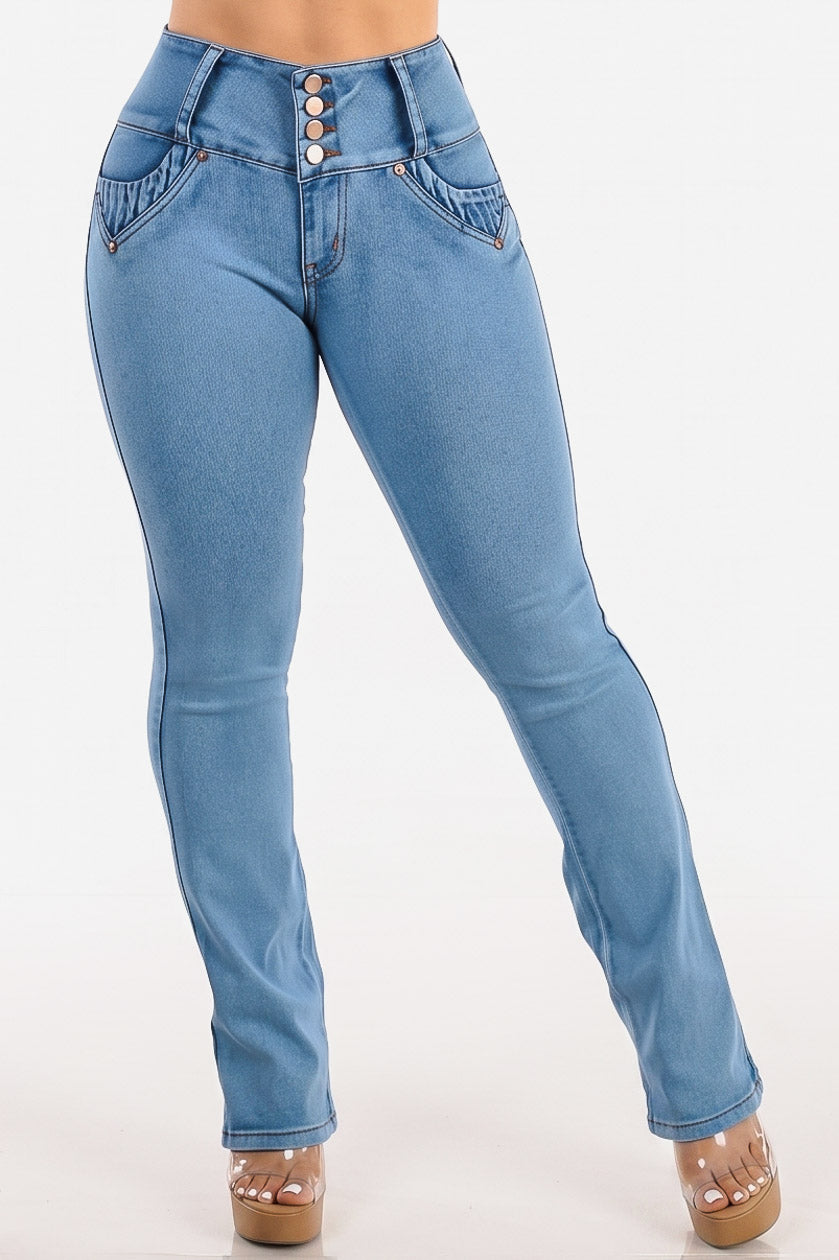 MX JEANS Butt Lift High Waist Bootcut Jeans Acid Wash Blue