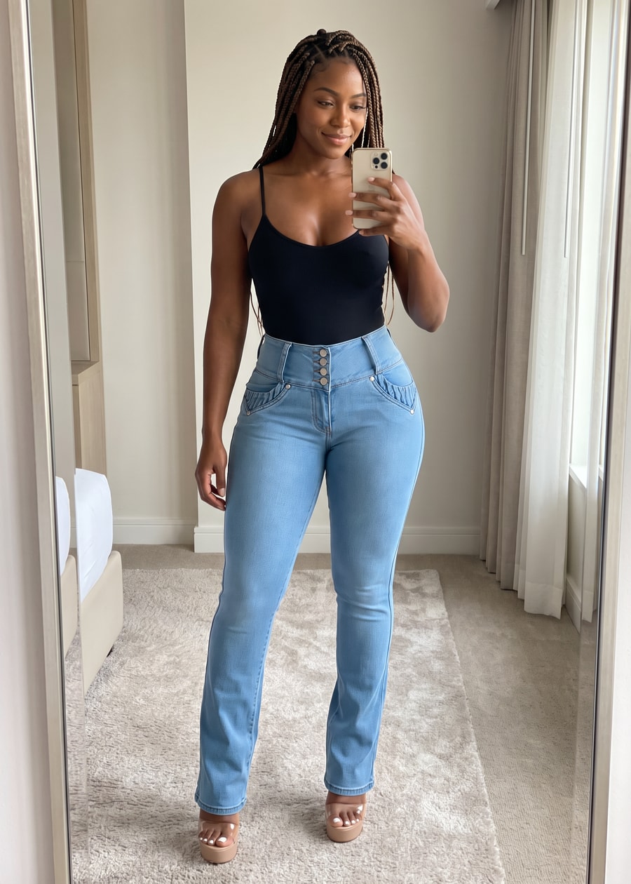 MX JEANS Butt Lift High Waist Bootcut Jeans Acid Wash Blue, view 16 of 17