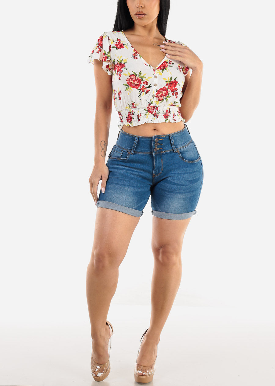 High Waist Butt Lift Mid Thigh Denim Shorts 