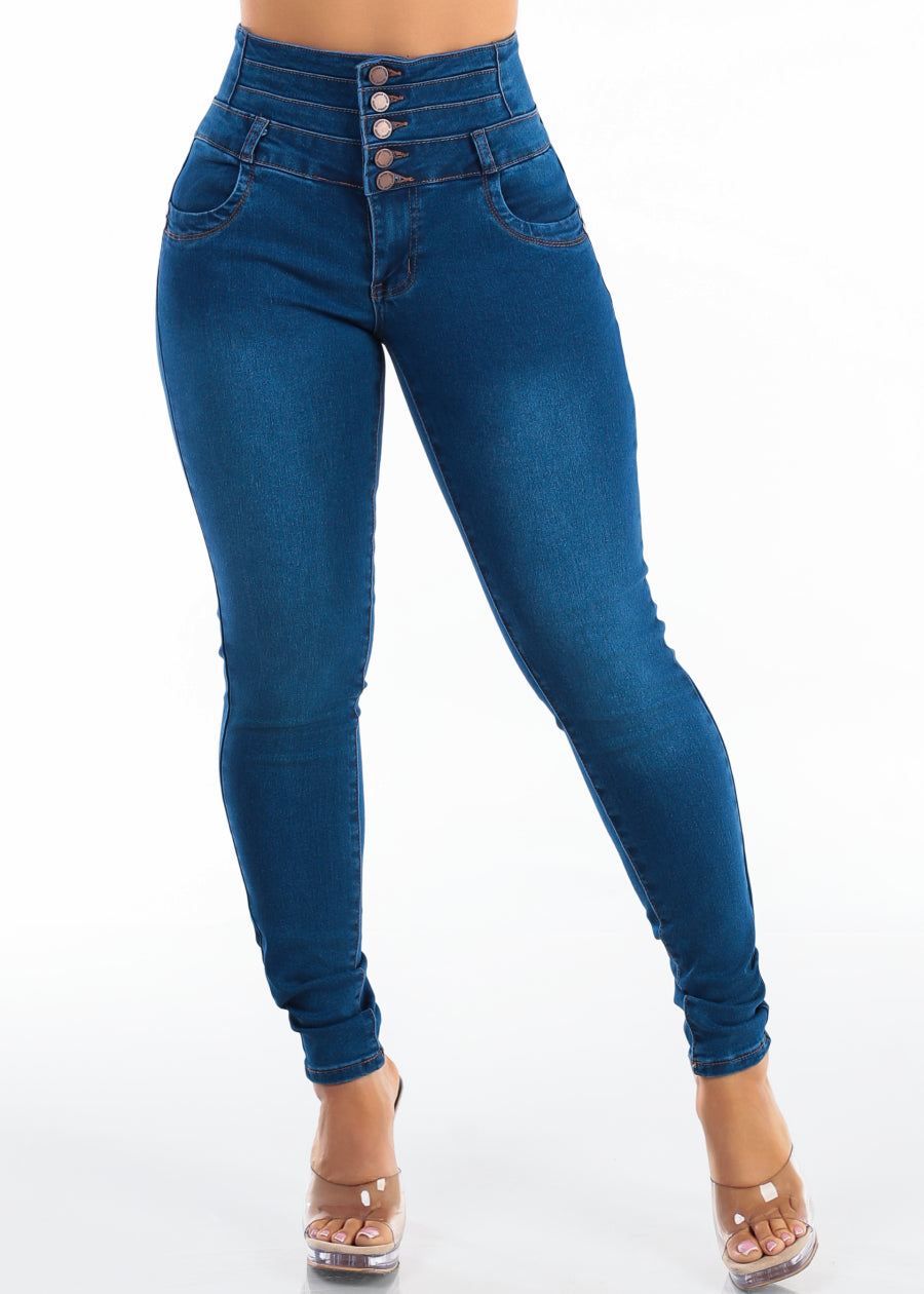 MX JEANS Butt Lift Thick Waist Stretch Skinny Jeans Dark Wash