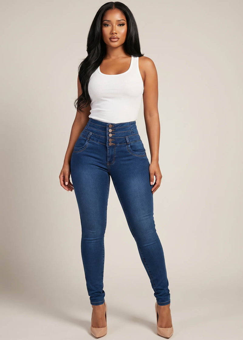 MX JEANS Butt Lift Thick Waist Stretch Skinny Jeans Dark Wash