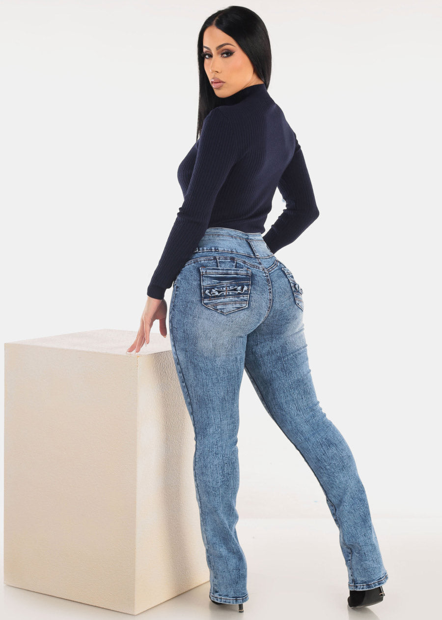 MX JEANS High Waist Butt Lift Acid Wash Bootcut Jeans