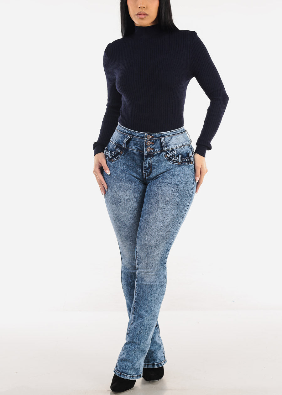 MX JEANS High Waist Butt Lift Acid Wash Bootcut Jeans